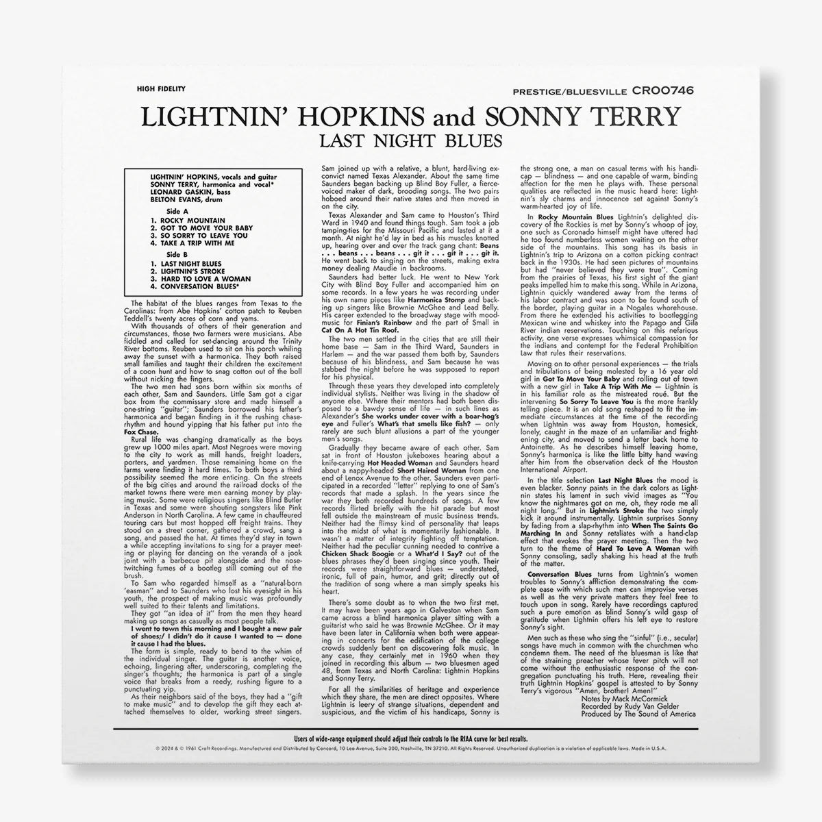 Lightnin' Hopkins - Last Night Blues (Bluesville Pressing)