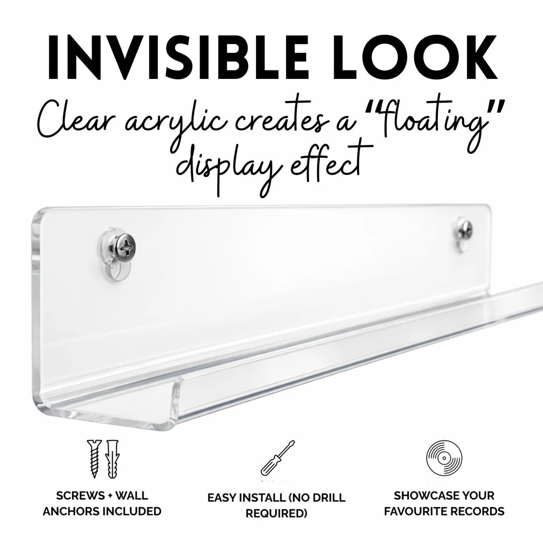 Spin Chemistry Clear Acrylic Vinyl Record Floating Shelf - 4 Pack (Ghost Racks)
