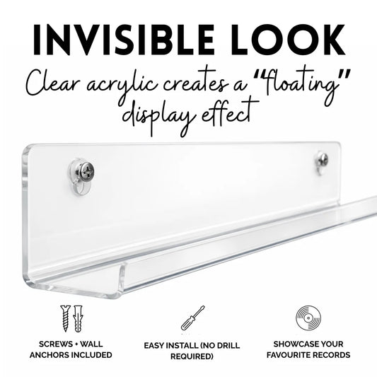 Spin Chemistry Clear Acrylic Vinyl Record Floating Shelf - 4 Pack (Ghost Racks)